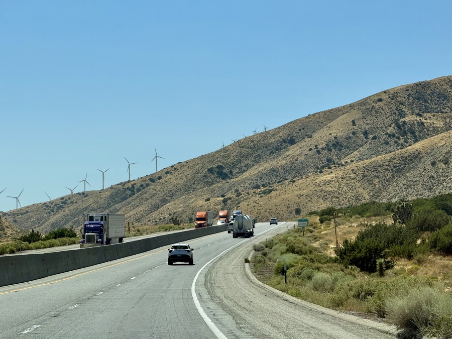 Photograph of CA-58 Wind Turbine in Tehachapi, California — road trip view, July 22, 2026
