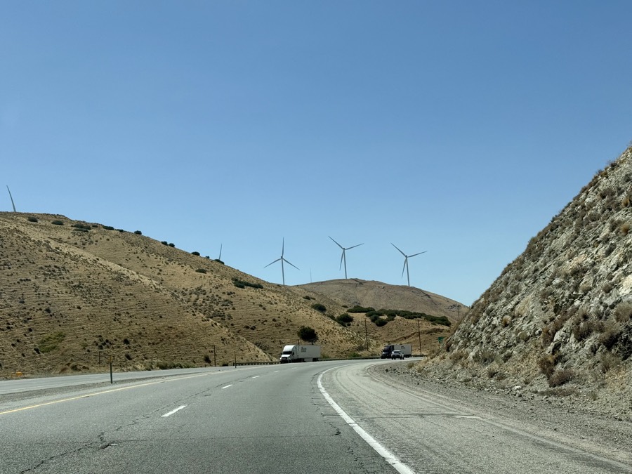 Photograph of Tehachapi Wind Turbine, Tehachapi, California — road trip view, July 22, 2026